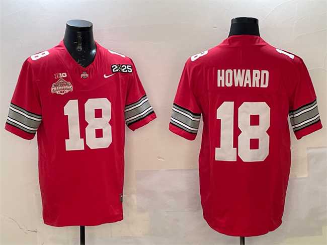 Mens Ohio State Buckeyes #18 Will Howard Red 2025 CFP Final With National Champions Patch F.U.S.E. Vapor Limited Stitched Jersey->ohio state buckeyes->NCAA Jersey